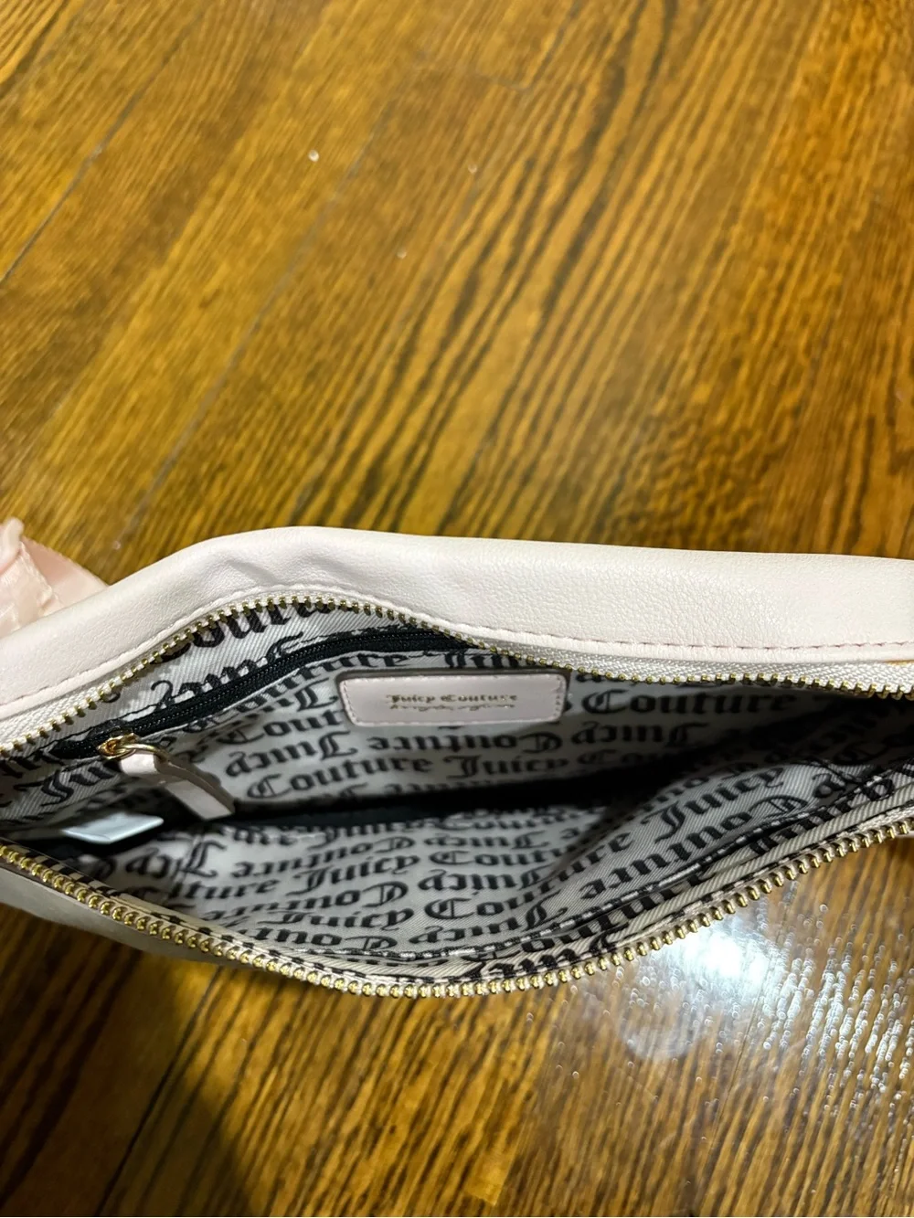 Juicy Couture Taupe Velvet Crossbody with Pink Strap
